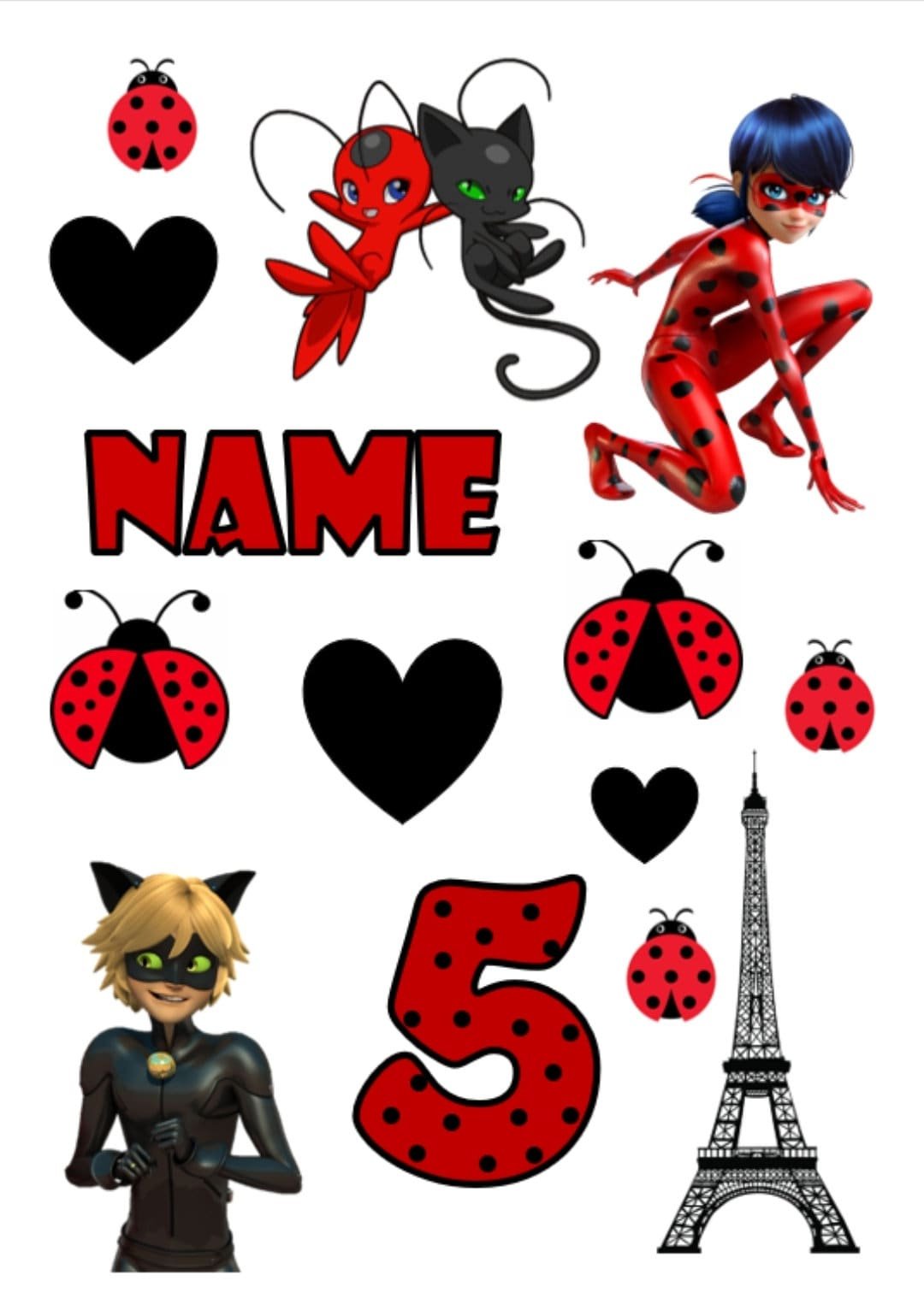 Edible Miraculous Cake Toppers On Icing Sheet Size A4 - Etsy with Miraculous Ladybug Printable Cake Topper