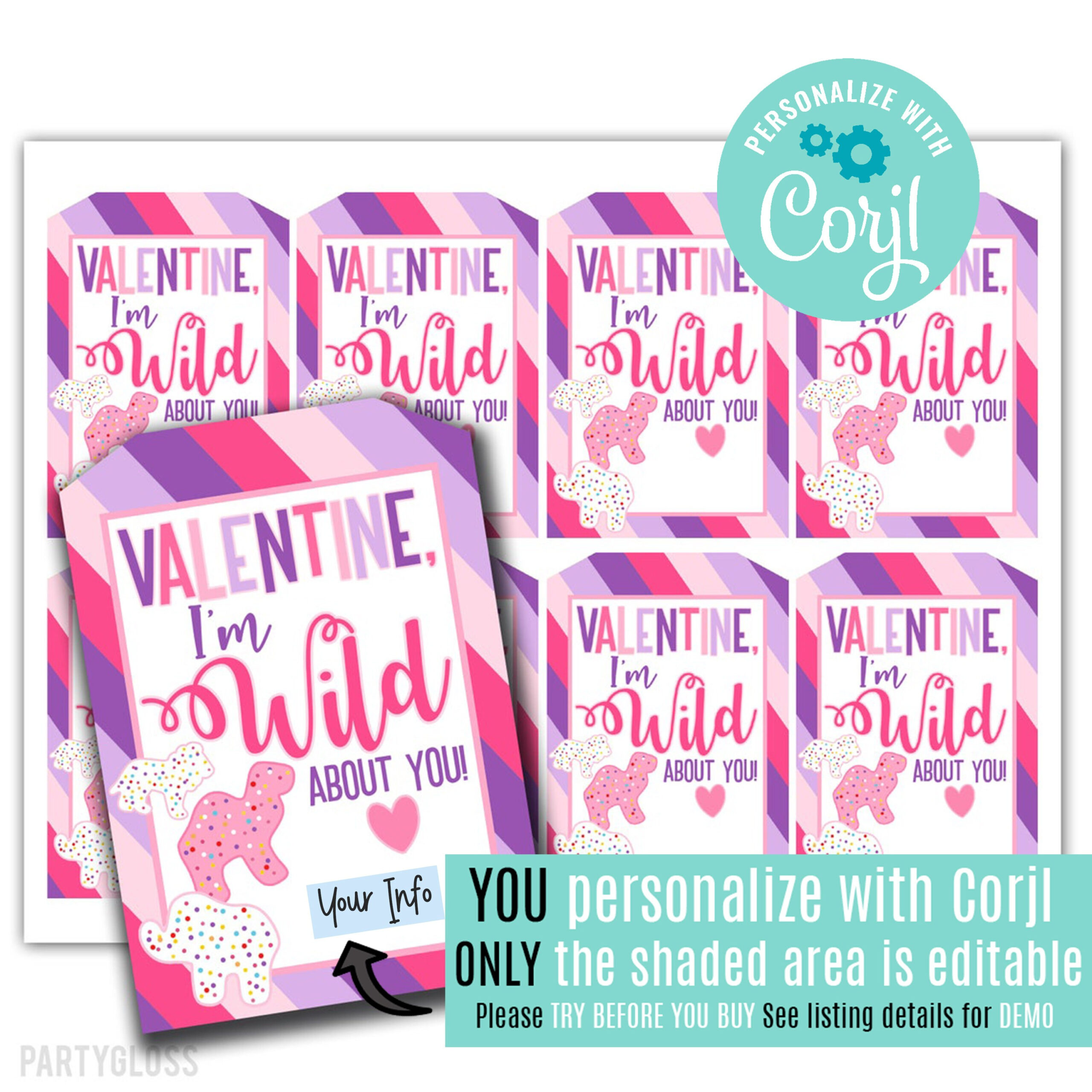 Editable Animal Cookie Valentine&amp;#039;S Day Printable Tags, Circus within Animal Cracker Valentine Printable