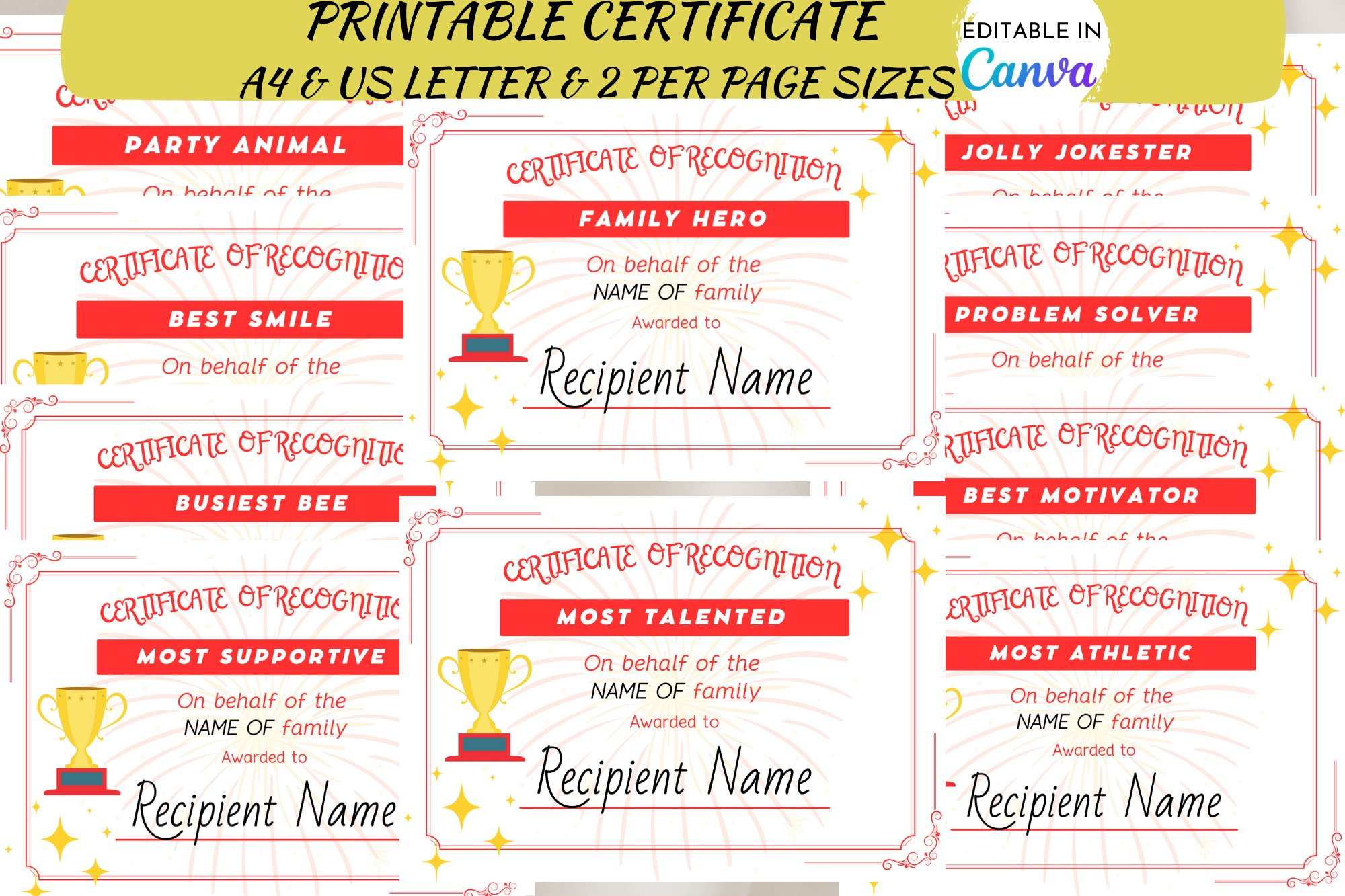 Editable Family Reunion Award Certificate Canva (2592895) intended for Family Reunion Certificates Free Printable