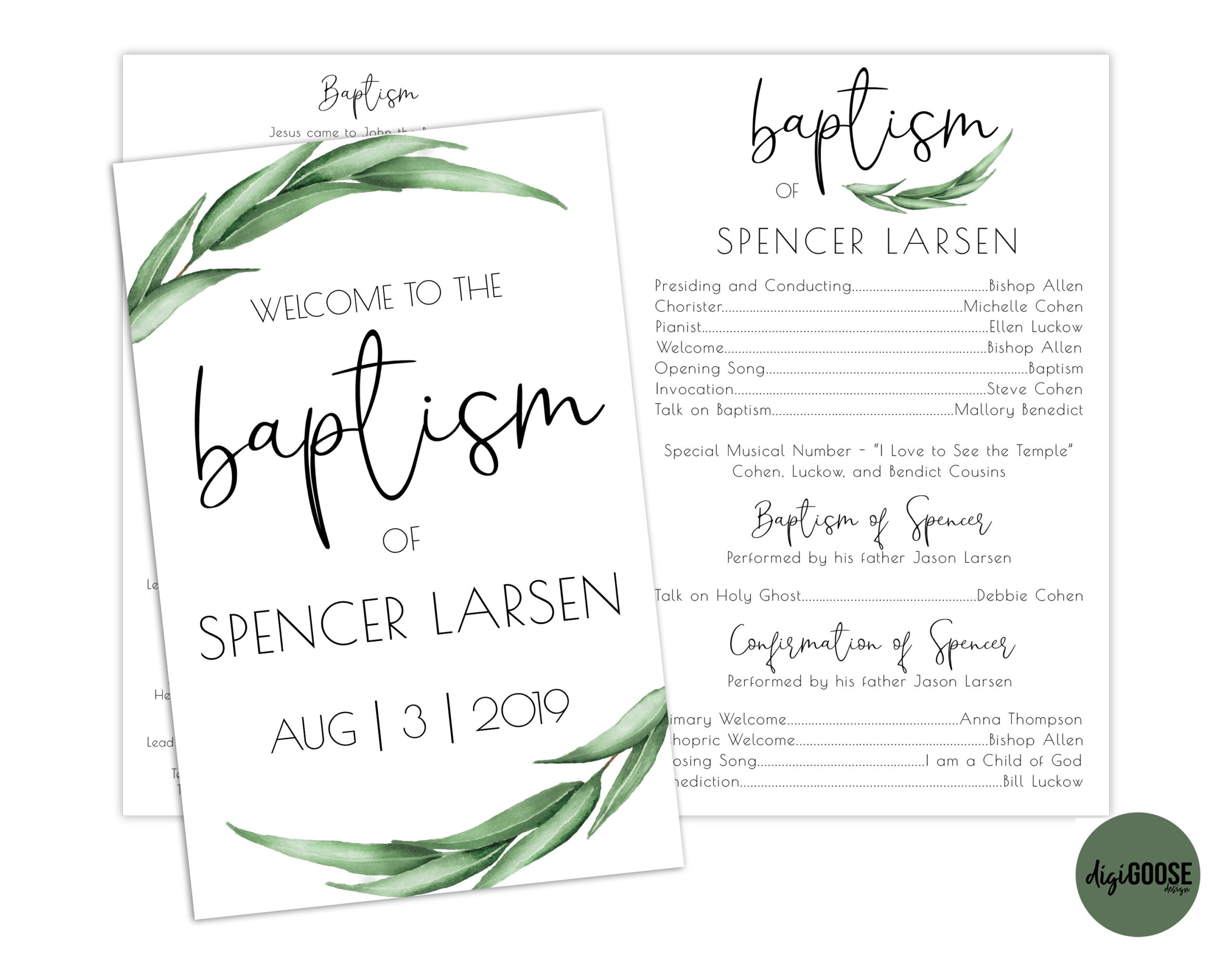 Editable, Lds Baptism Program Template, Printable Baptism Program, Lds Boy Baptism, Lds Baptism, Diy, Editable Template, Neutral, Greenery pertaining to Diy Printable Free Free Lds Baptism Program Template