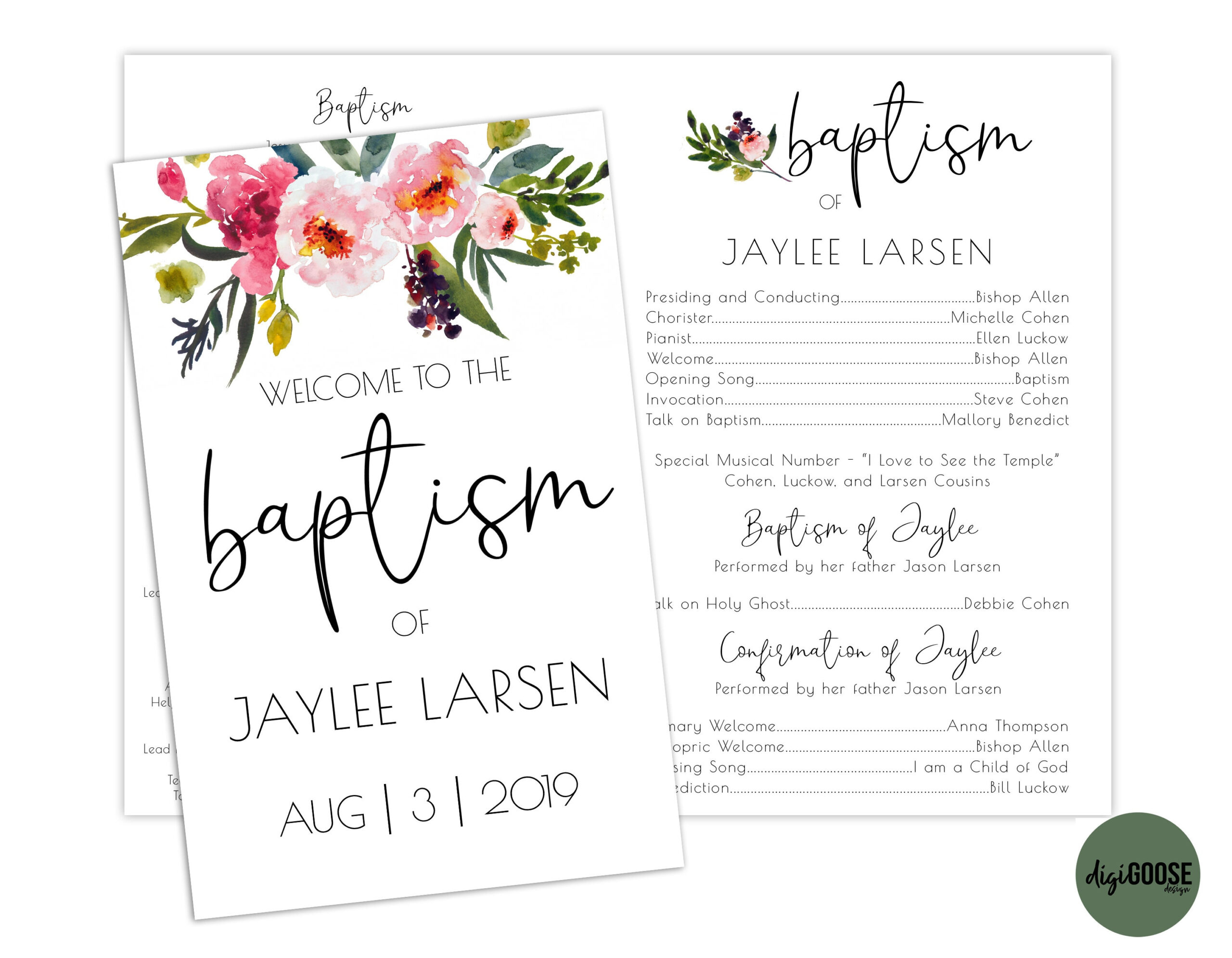 Editable, Lds Baptism Program Template, Printable Baptism Program, Lds Girl Baptism, Lds Baptism, Diy, Editable Template, Floral, Watercolor within Diy Printable Free Free Lds Baptism Program Template