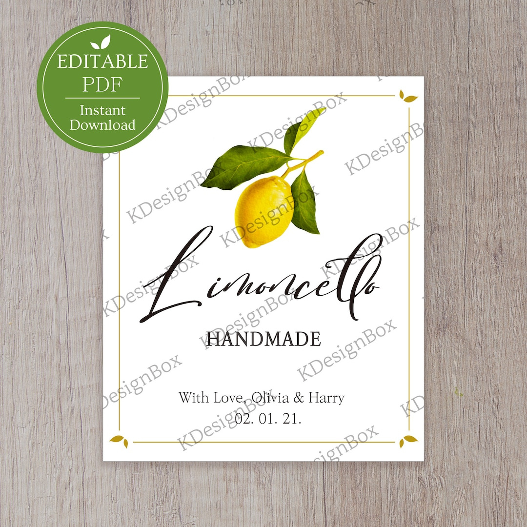 Editable Limoncello Labels, Lemon, Gift Labels, Editable Pdf regarding Free Printable Limoncello Labels Template