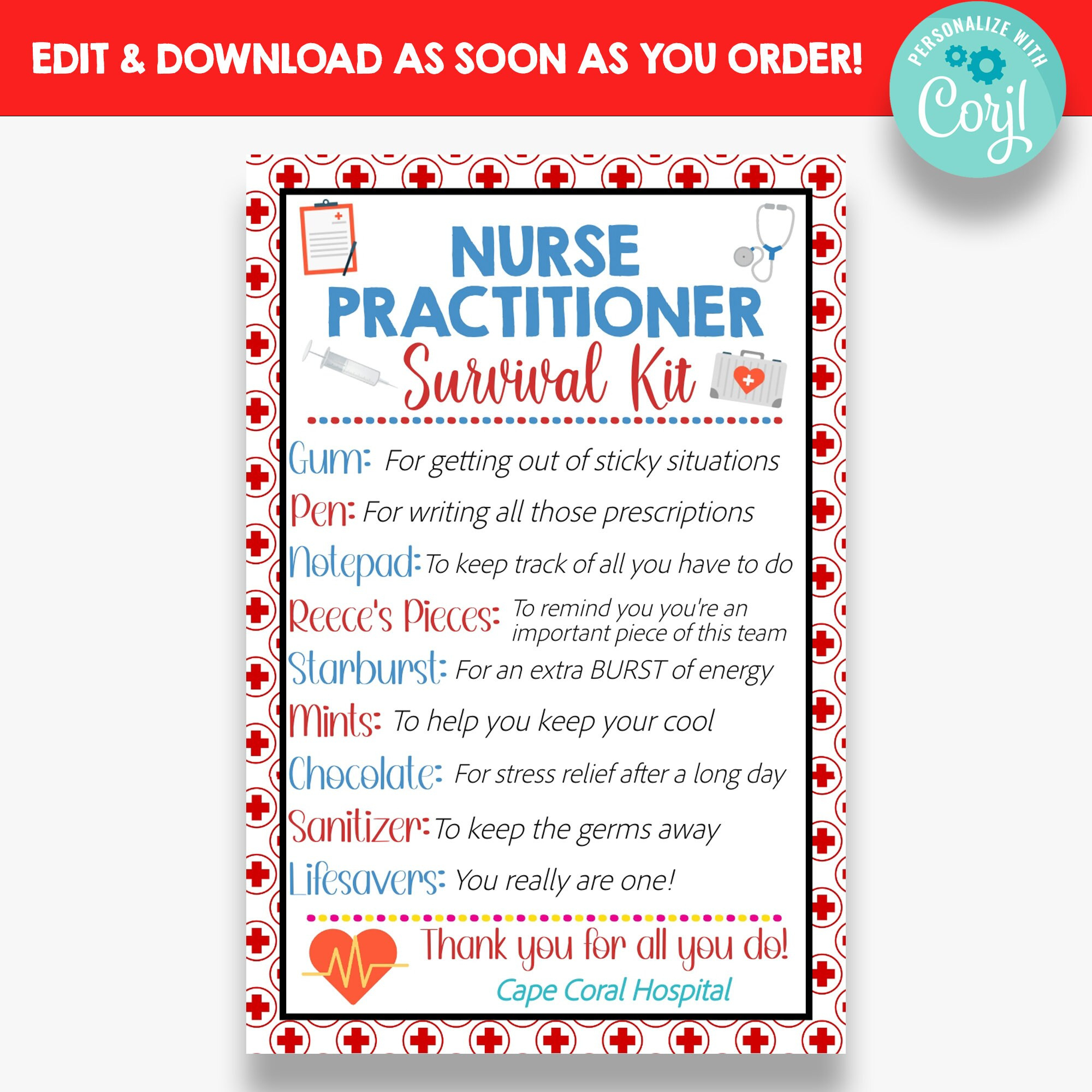 Editable Nurse Practitioner&amp;#039;S Survival Kit Tag | Staff pertaining to Free Printable Nursing Survival Kit Template