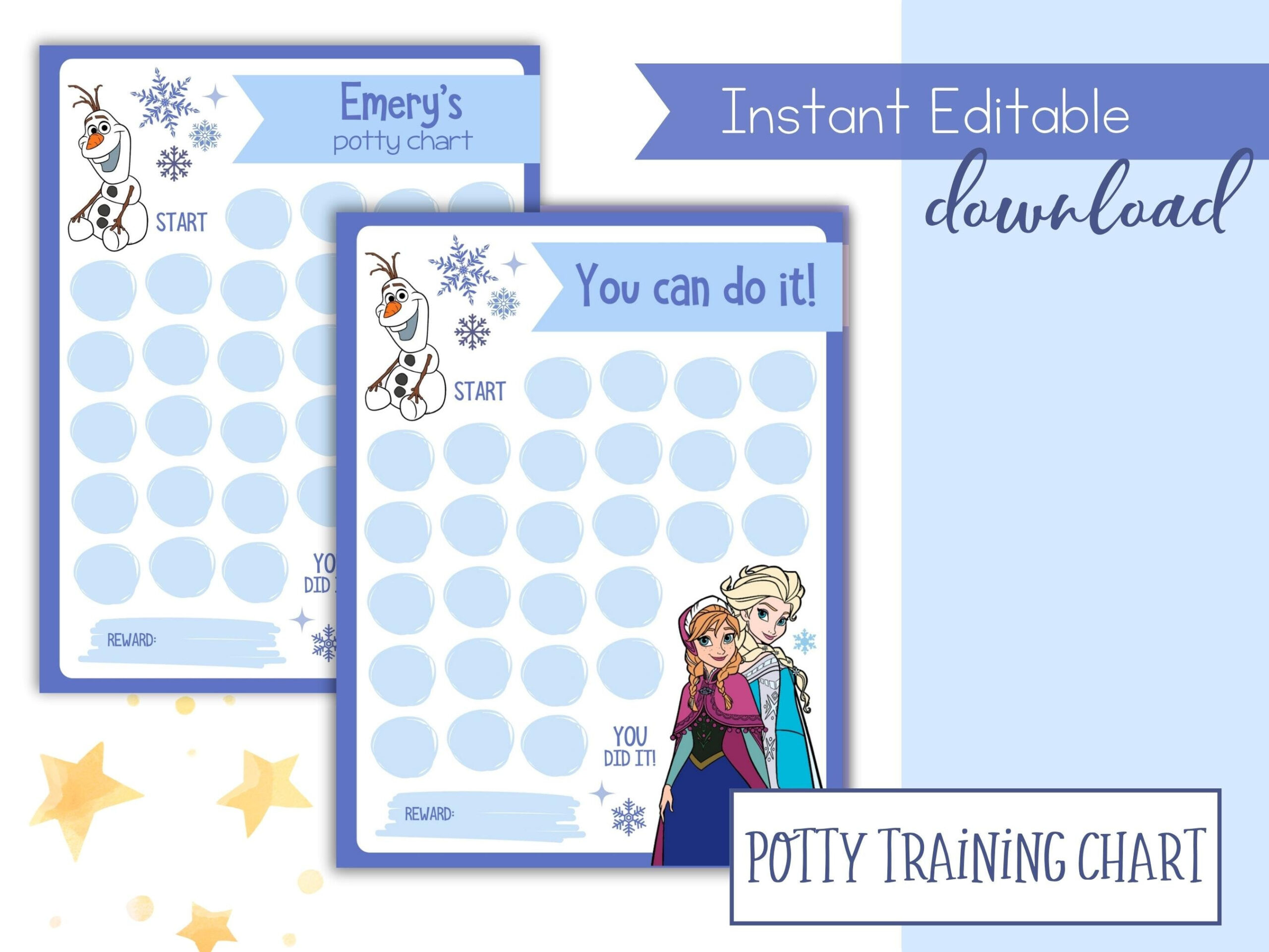 Editable Potty Chart, Custom Sticker Chart, Printable Frozen intended for Free Printable Frozen Potty Training Chart