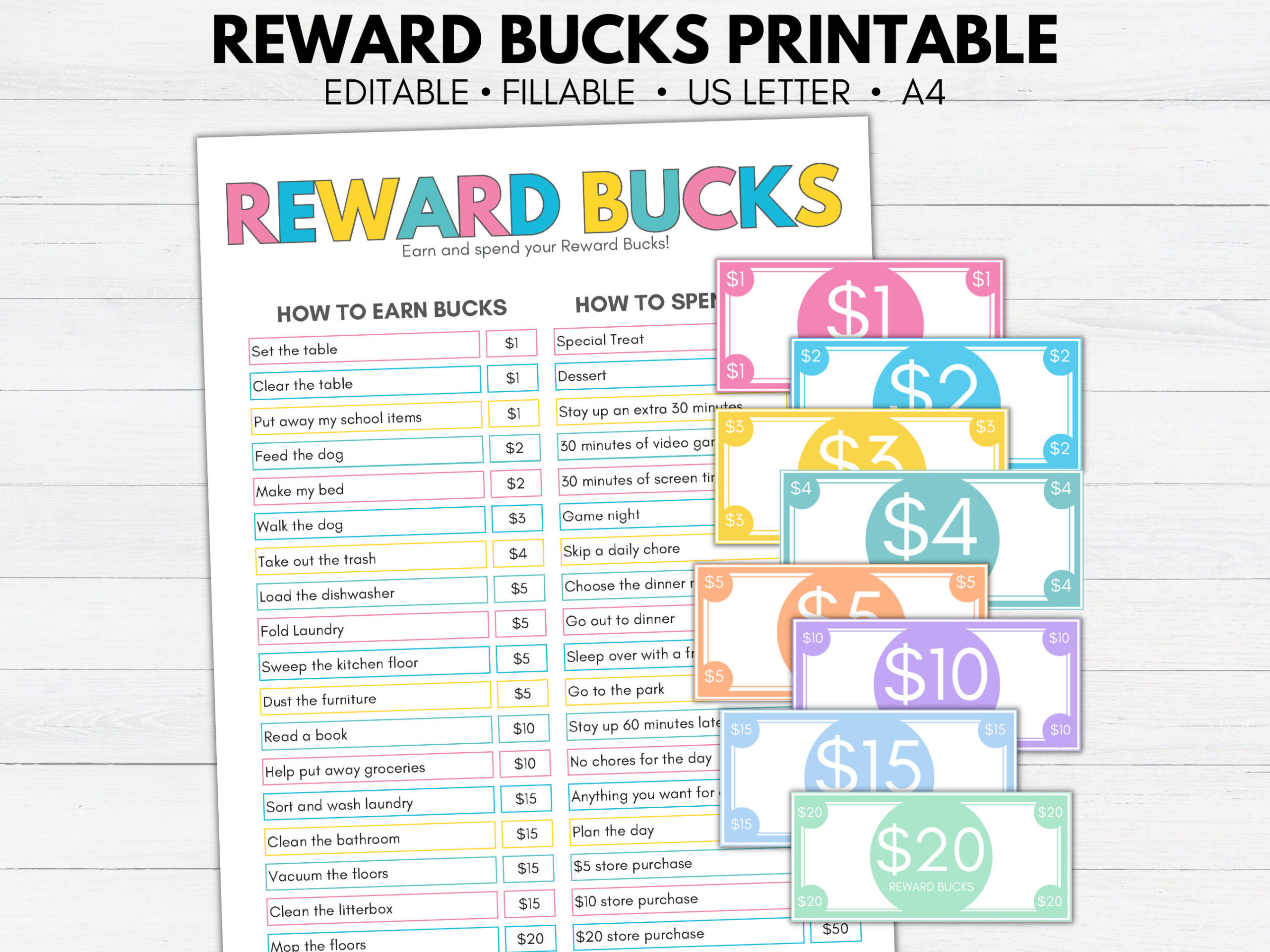 Editable Reward Bucks Printable, Chore Bucks, Printable Mom Bucks throughout Free Printable Chore Bucks