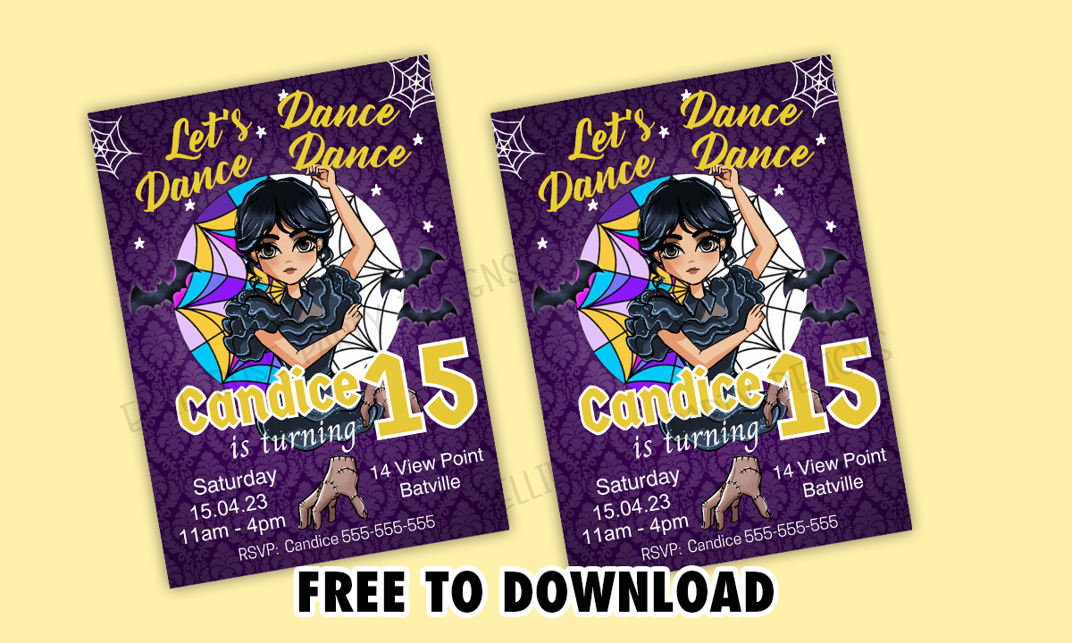 Editable Wednesday Addams Birthday Invitation (Free Download) with Wednesday Addams Invitation Template Free Printable