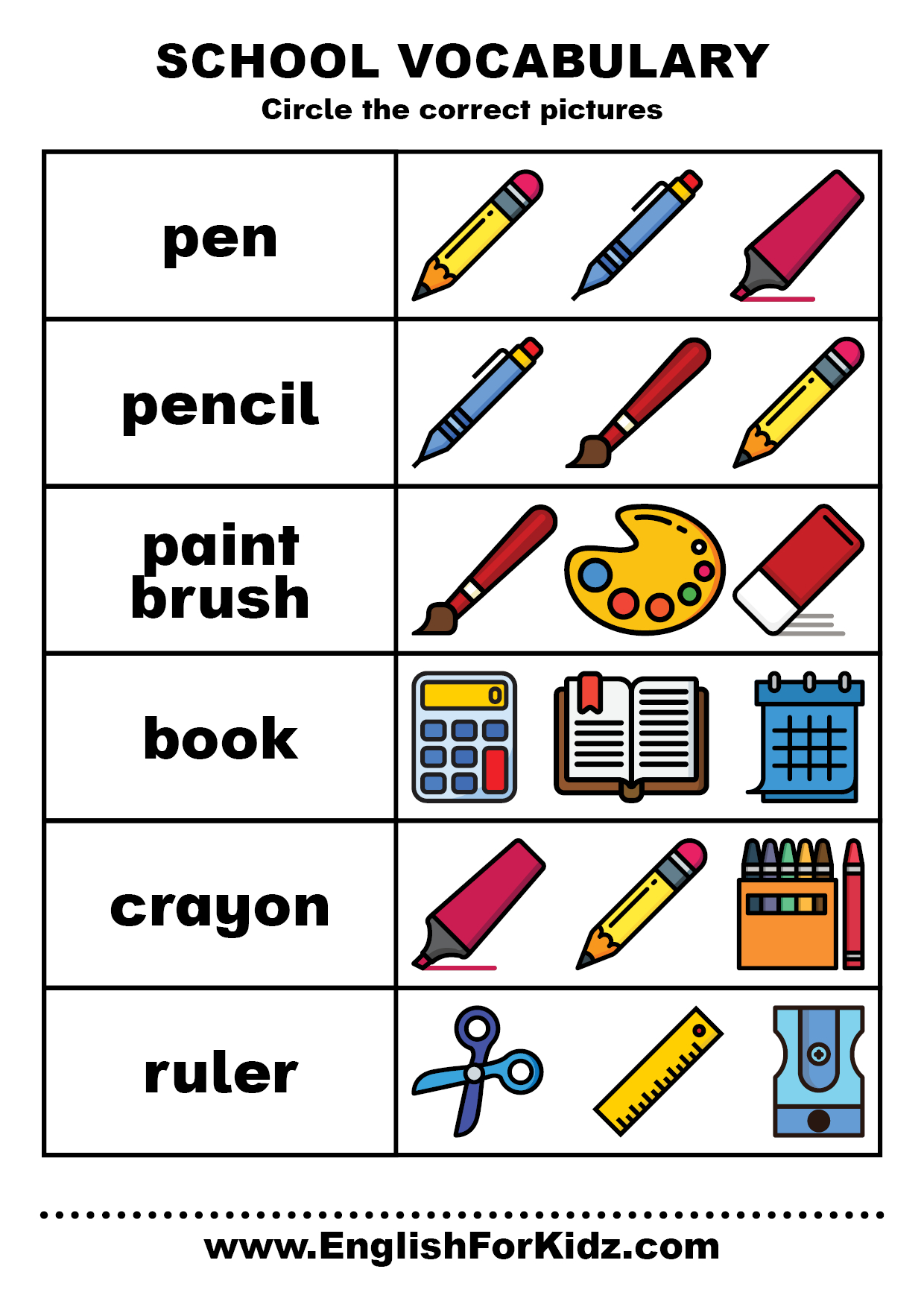 English For Kids Stepstep: School Vocabulary Worksheets (Free Pdf) regarding Vocabulary Printable Worksheets For Grade 1