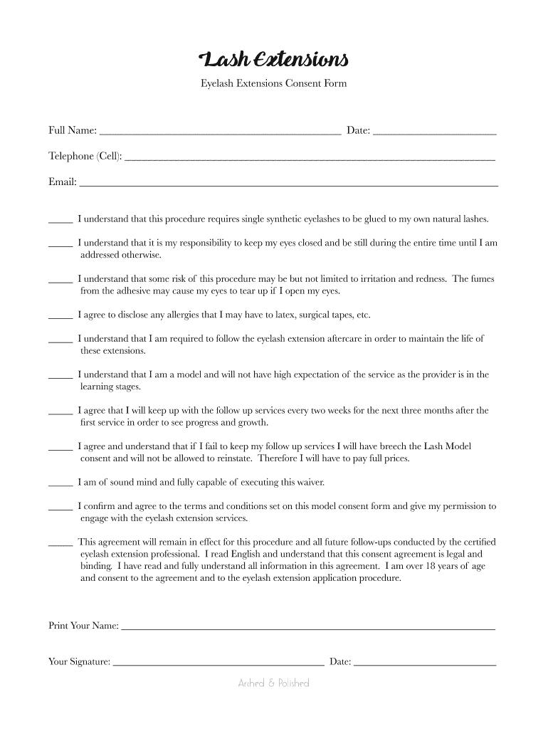 Eyelash Extension Consent Form Pdf - Fill Online, Printable regarding Free Printable Eyelash Extension Consent Form