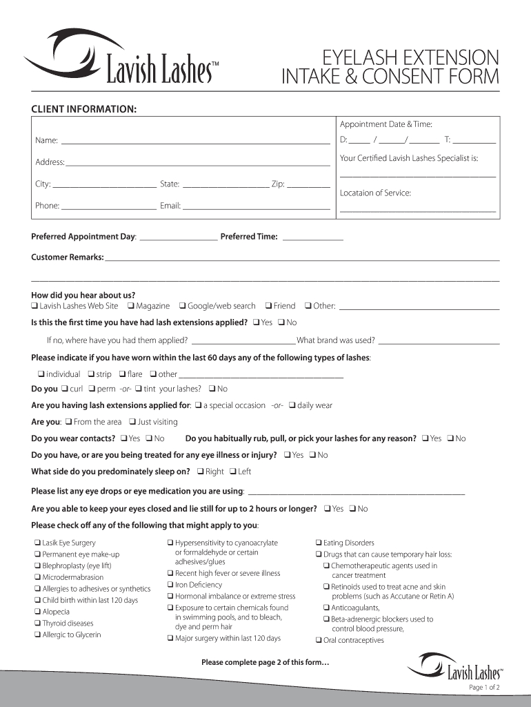 Eyelash Extension Consultation Form Pdf - Fill Online, Printable regarding Free Printable Eyelash Extension Consent Form
