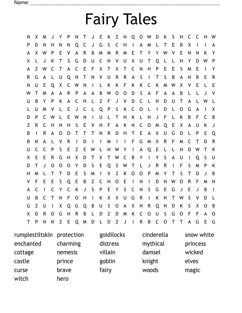 Fairy Tales Word Search - Wordmint within Fairy Tale Word Search Printable
