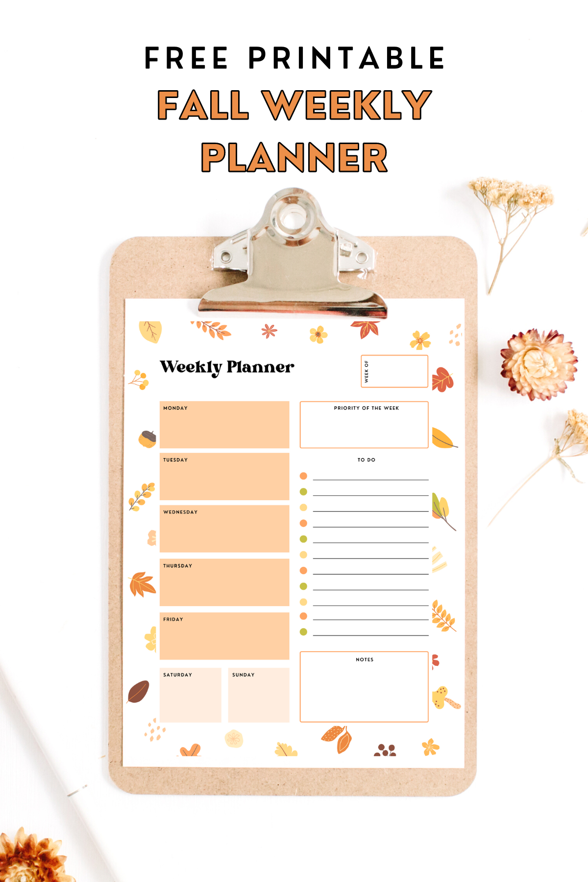 Fall Weekly Planner - Free Printable — Gathering Beauty inside Free Daily Planner Autumn Printable