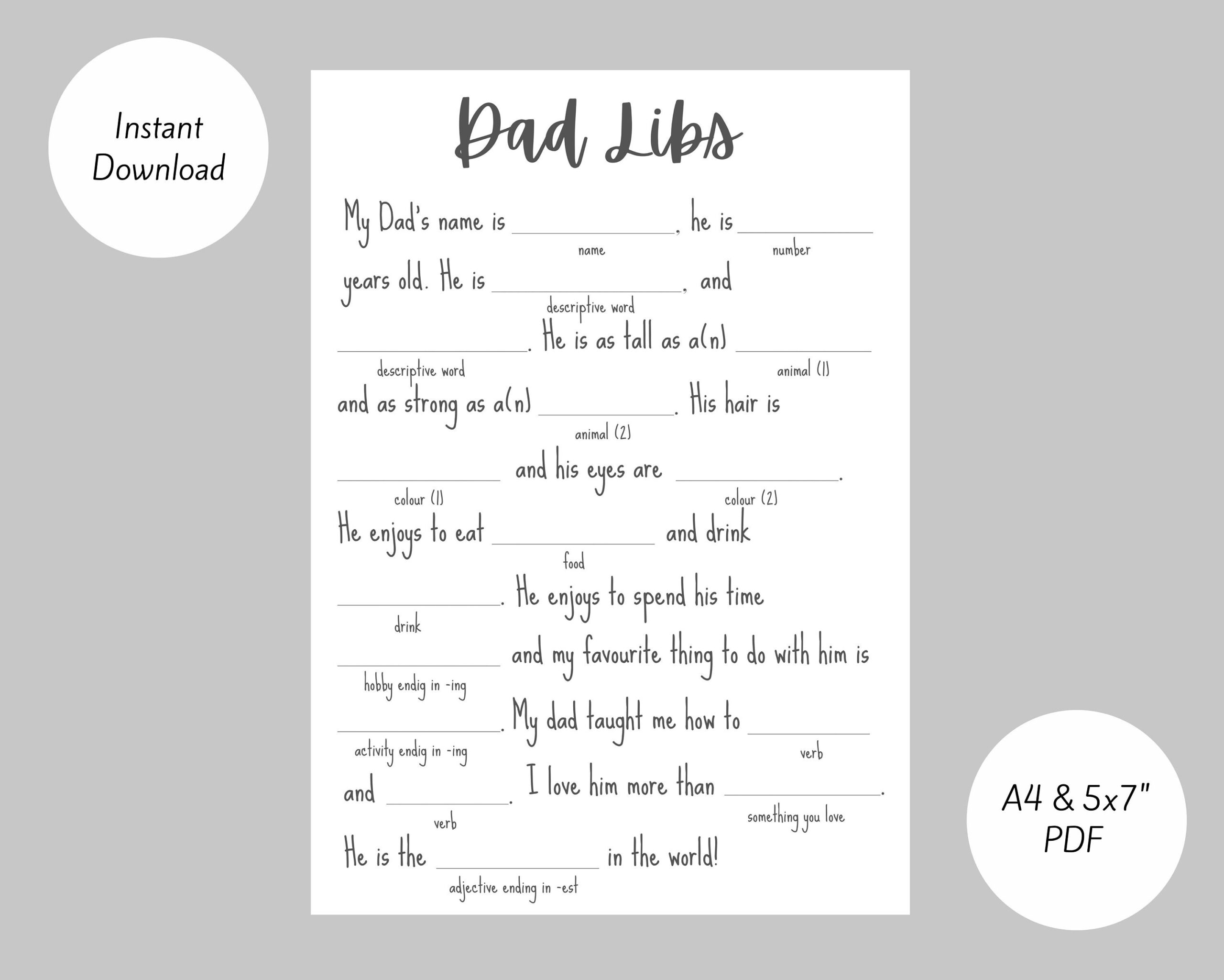 Father&amp;#039;S Day Game/ Activity - Dad Libs (Mad Libs) Printable - Etsy Uk regarding Father&amp;#039;S Day Mad Libs Printable