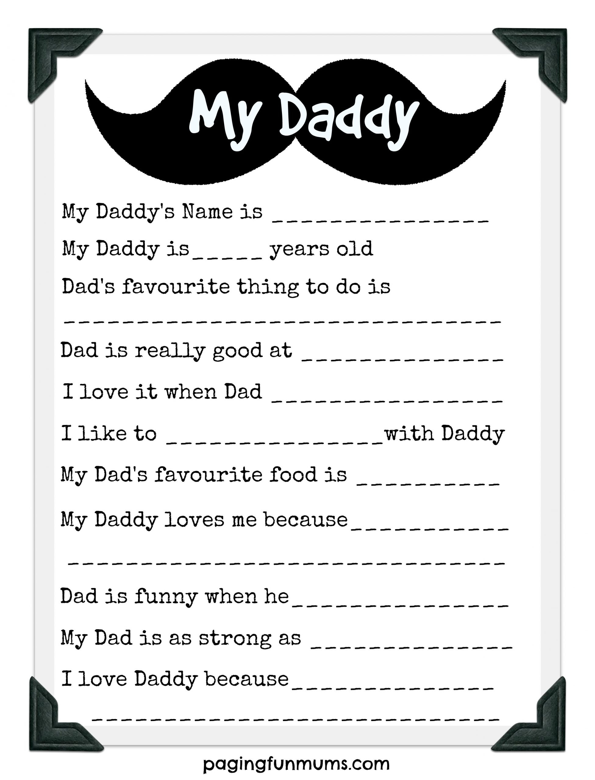 Father&amp;#039;S Day Questionnaire Gift Idea - Paging Fun Mums pertaining to Fathers Day Questionnaire Free Printable