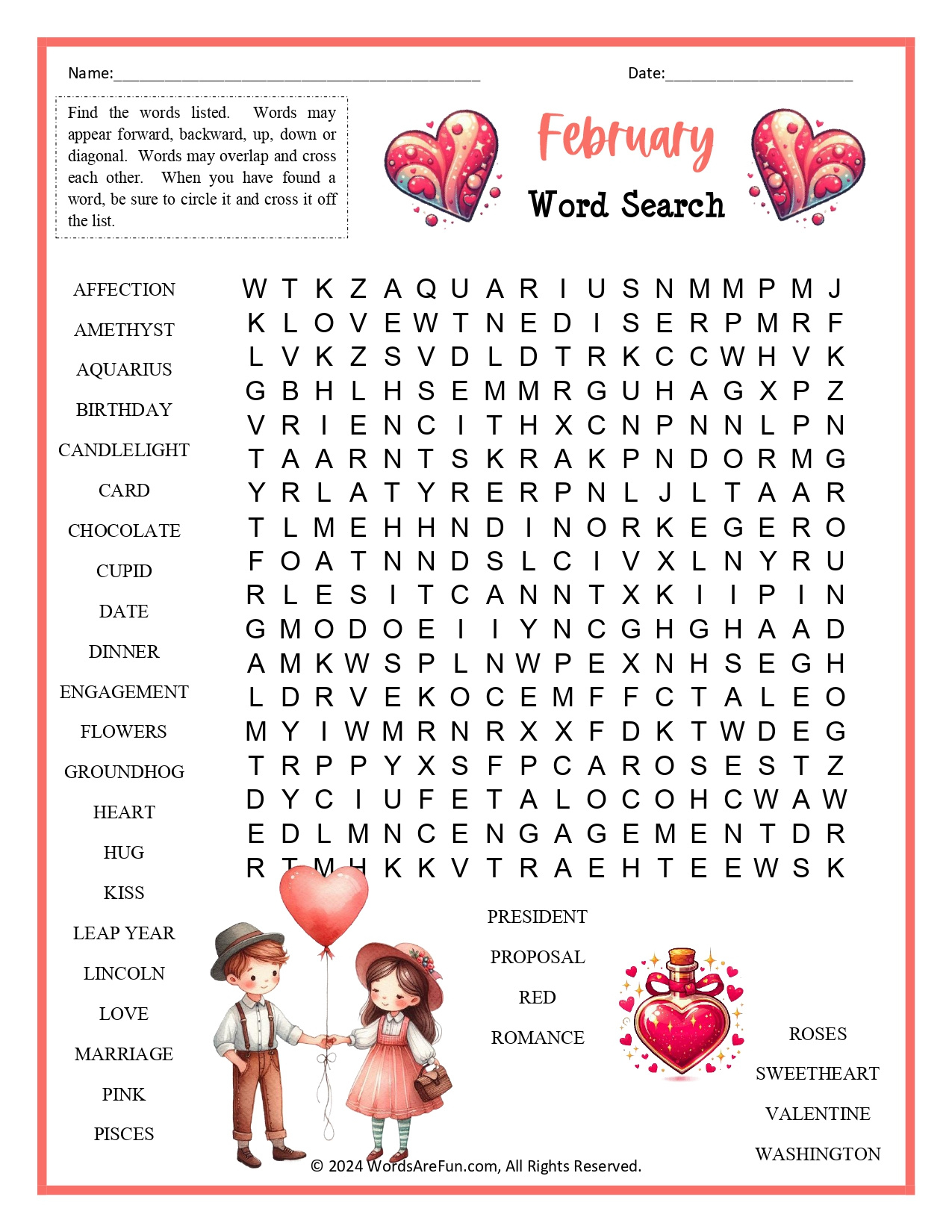 February Word Search pertaining to February Word Search Free Printable