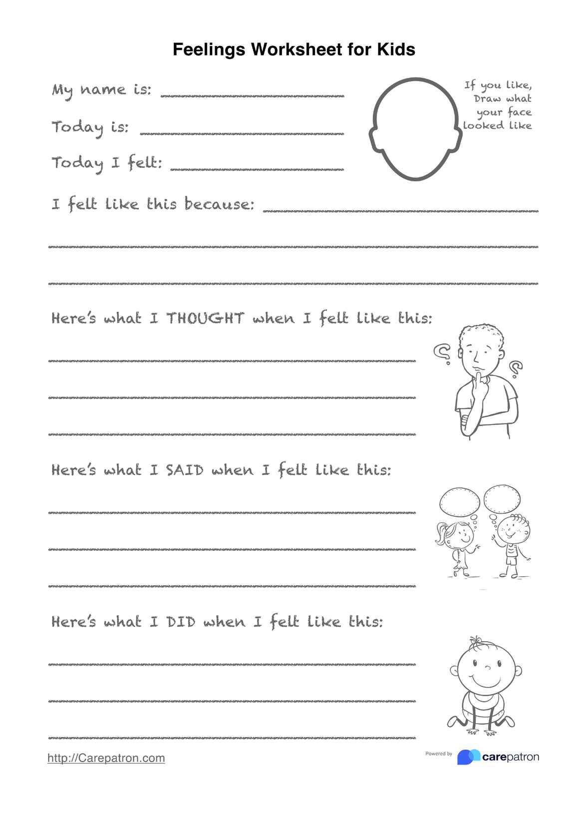 Feelings Worksheet For Kids &amp;amp; Example | Free Pdf Download within Printable Managing Emotions Kids Children