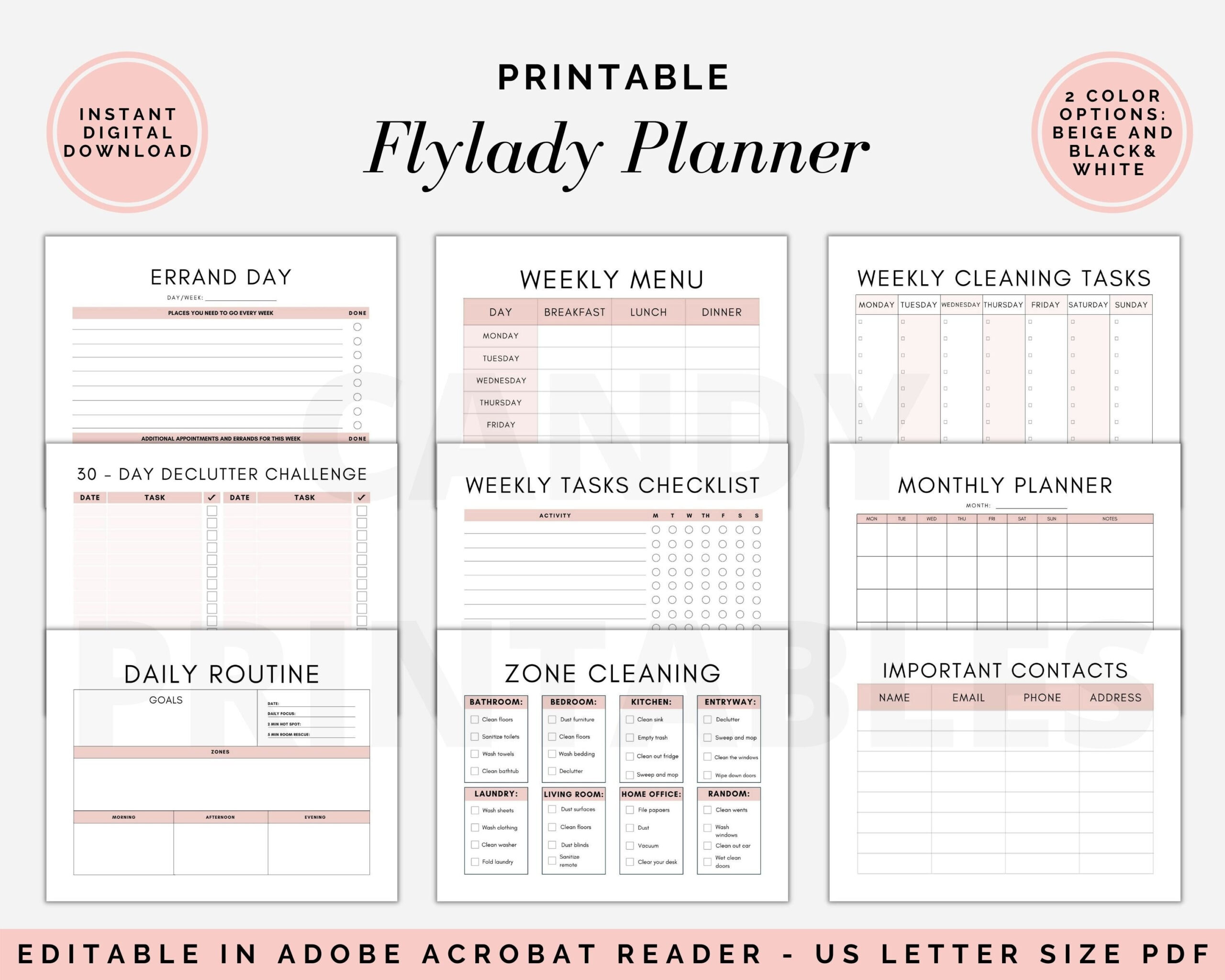 Flylady Control Journal, Fly Lady Printable, Zone Reinigung for Free Fly Lady Printables