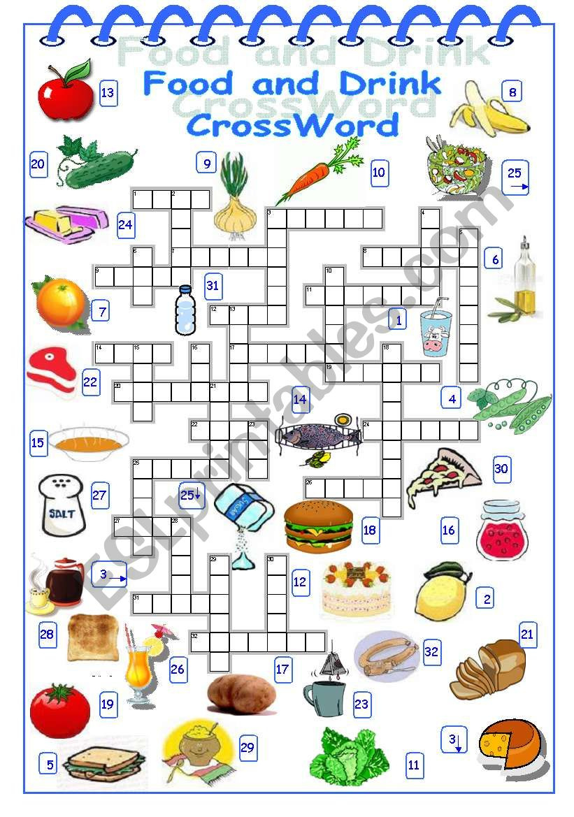 Food And Drink Crossword - Esl Worksheetalyona C. throughout Esl Crosswords Printable