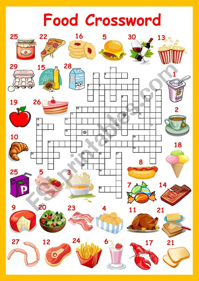 Food Crossword - Esl Worksheetsolnechnaya in Food Crossword Printable