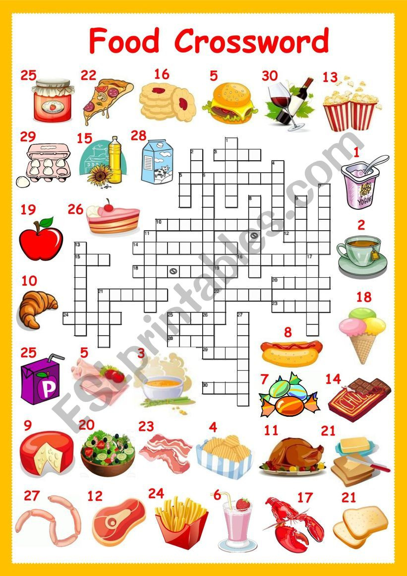 Food Crossword - Esl Worksheetsolnechnaya intended for Food Crosswords Printable