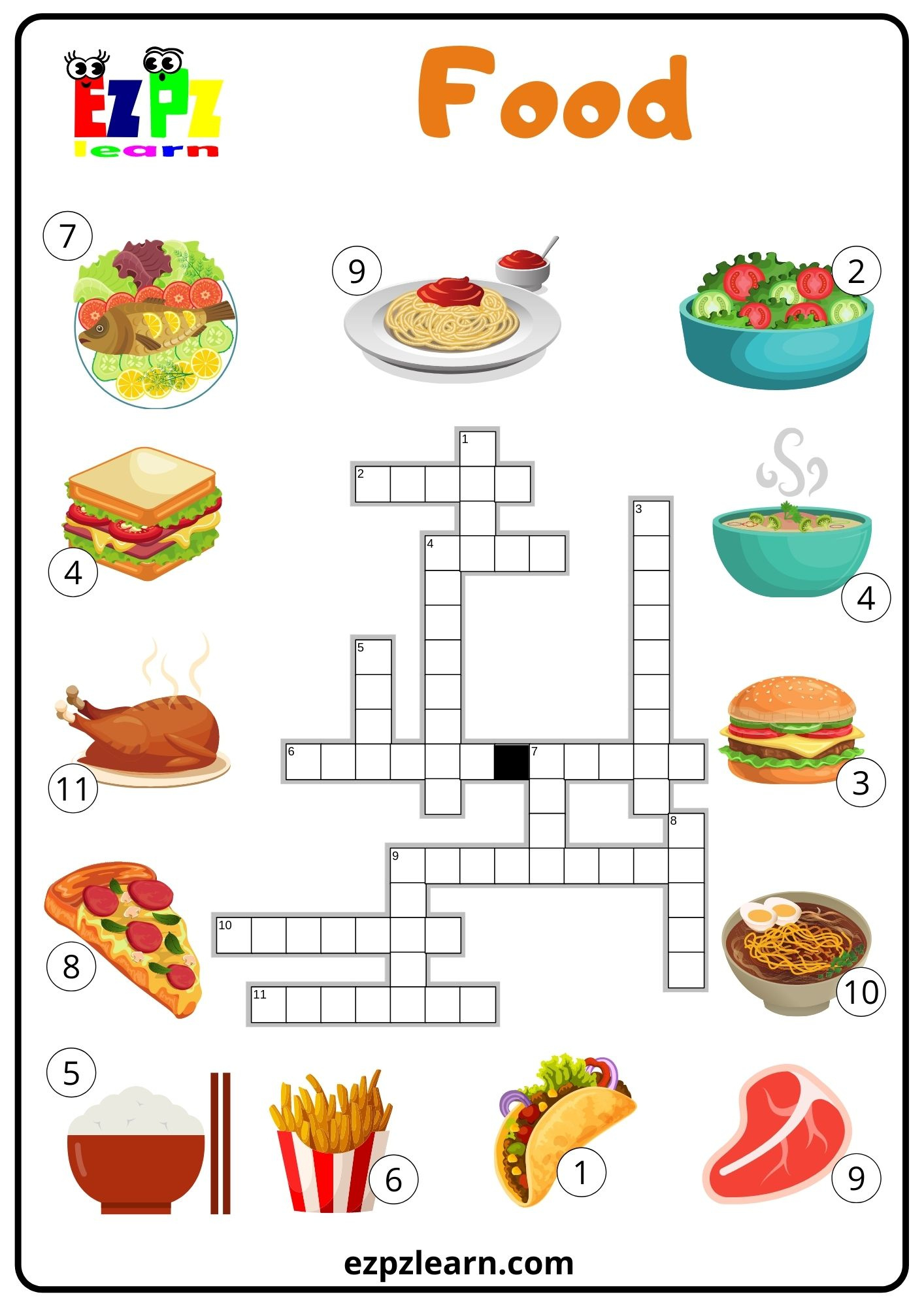 Food Crossword - Ezpzlearn throughout Food Crosswords Printable