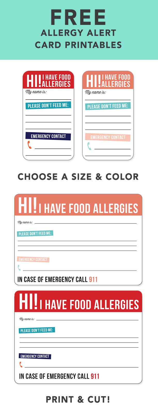 Free Allergy Alert Printables intended for Free Printable Allergy Cards