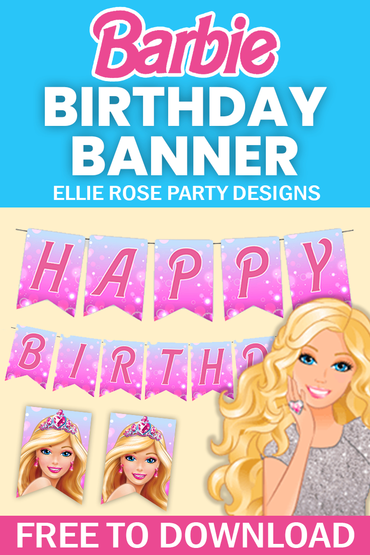 Free Barbie Birthday Banner Printable | Ellierosepartydesigns pertaining to Barbie Birthday Banner Free Printable