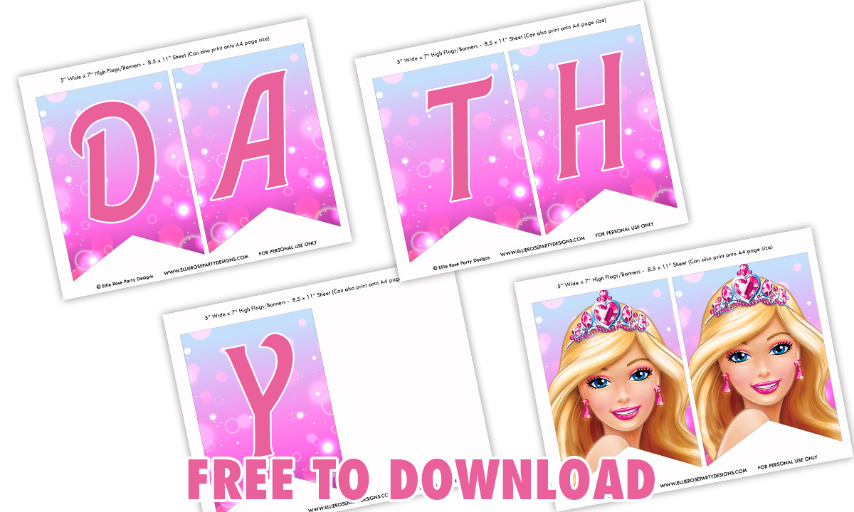 Free Barbie Birthday Banner Printable | Ellierosepartydesigns regarding Barbie Birthday Banner Free Printable