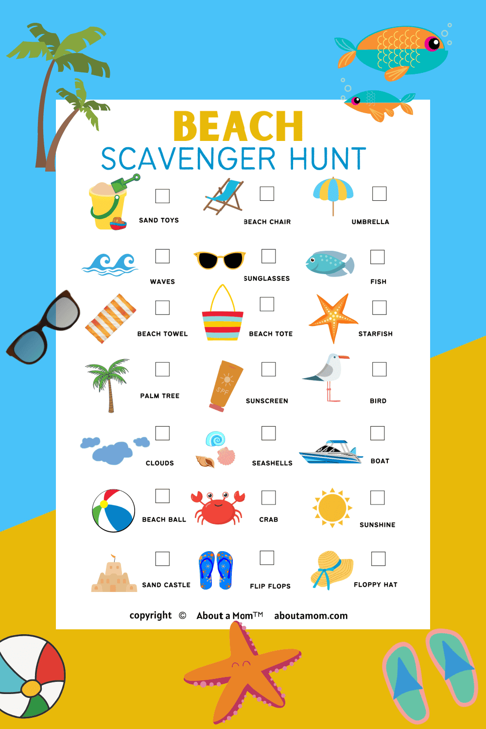 Free Beach Scavenger Hunt Printable - About A Mom in Free Printable Beach Scavenger Hunt