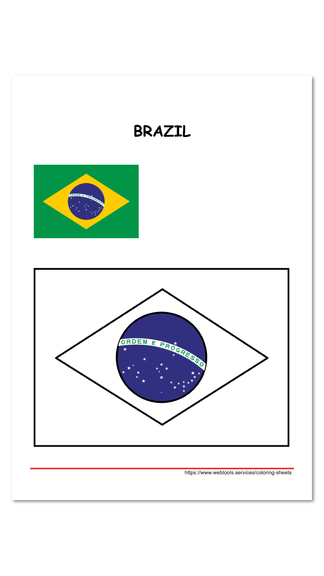 Free Brazil Flag Coloring Page | Webtools pertaining to Flag of Brazil Printable