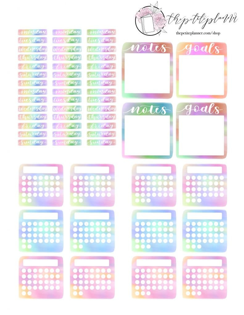Free Bullet Journal Printables: Tie Dye Stickers ⋆ The Petite Planner within Bullet Journal Printable Stickers