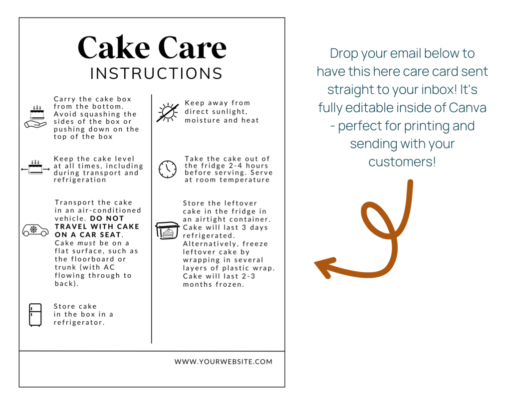 Free Cake Care Card Template - Bakeitwork with regard to Free Printable Cake Care Instructions