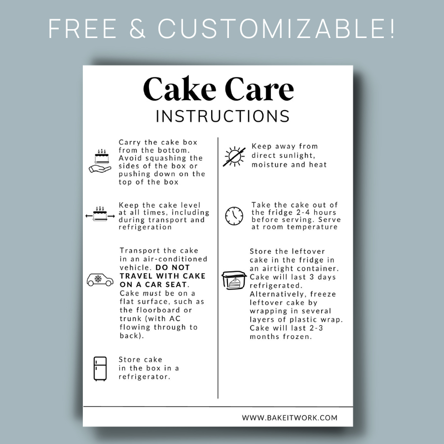 Free Cake Care Card Template - Bakeitwork with regard to Free Printable Cake Care Instructions