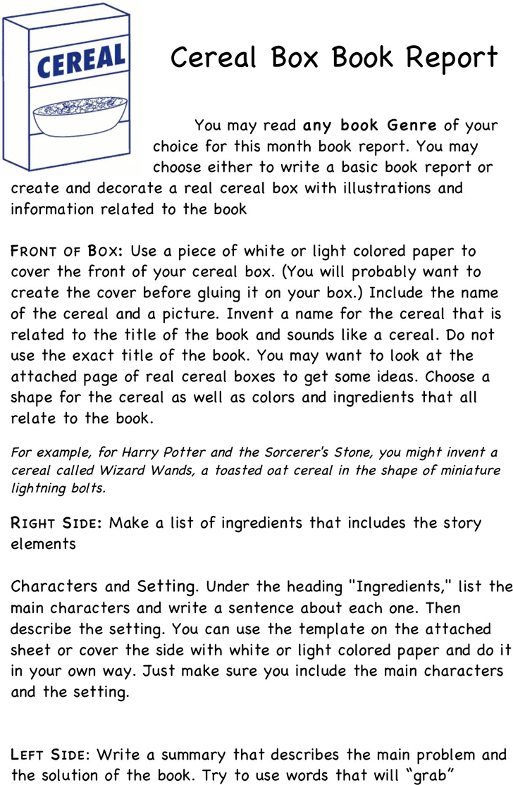 Free Cereal Box Book Report Template - Doc | 60Kb | 4 Page(S) with Printable Cereal Box Book Report Template Free