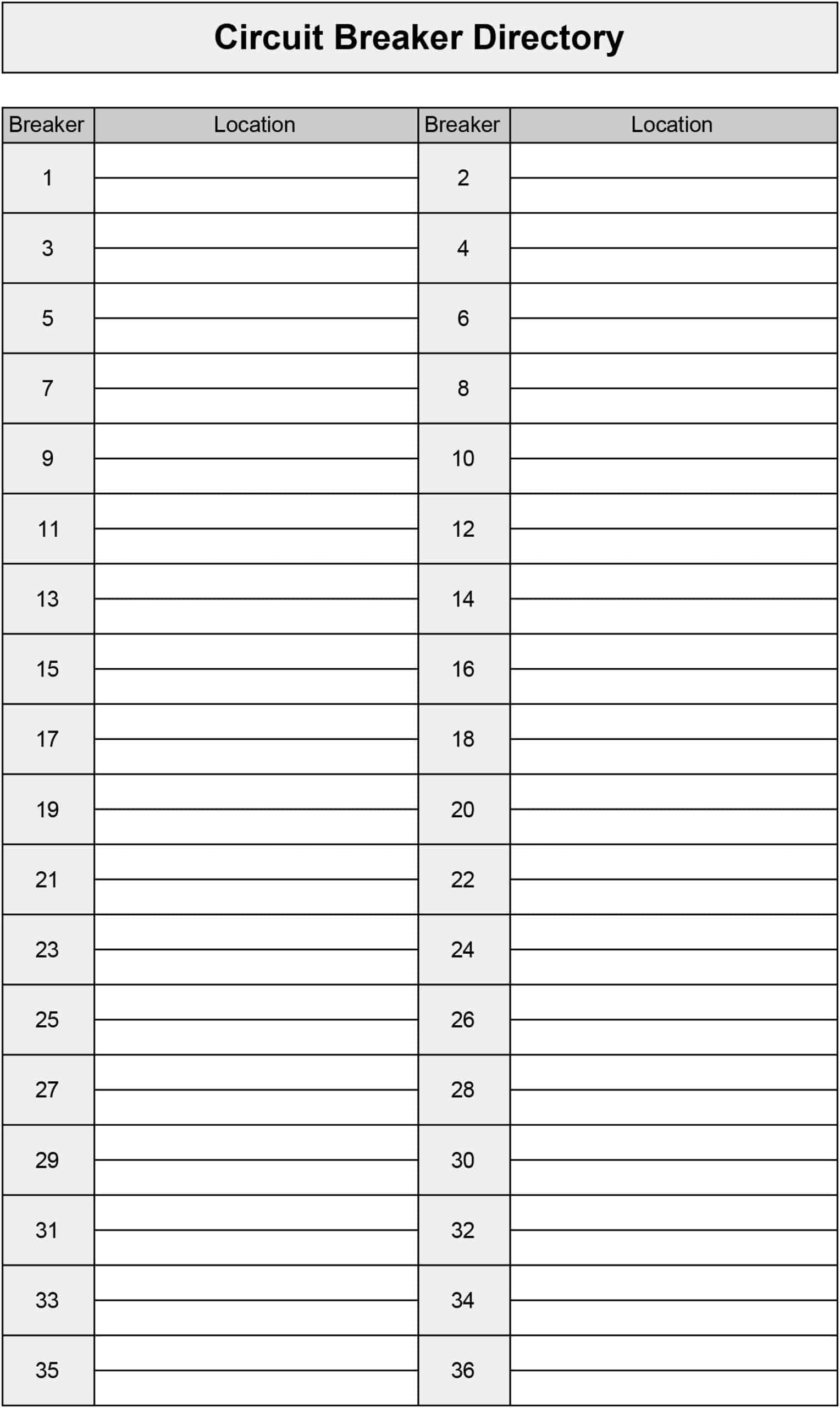 Free Electrical Panel Labeling Templates: Print Breaker Box And inside Free Printable Circuit Breaker Directory Template