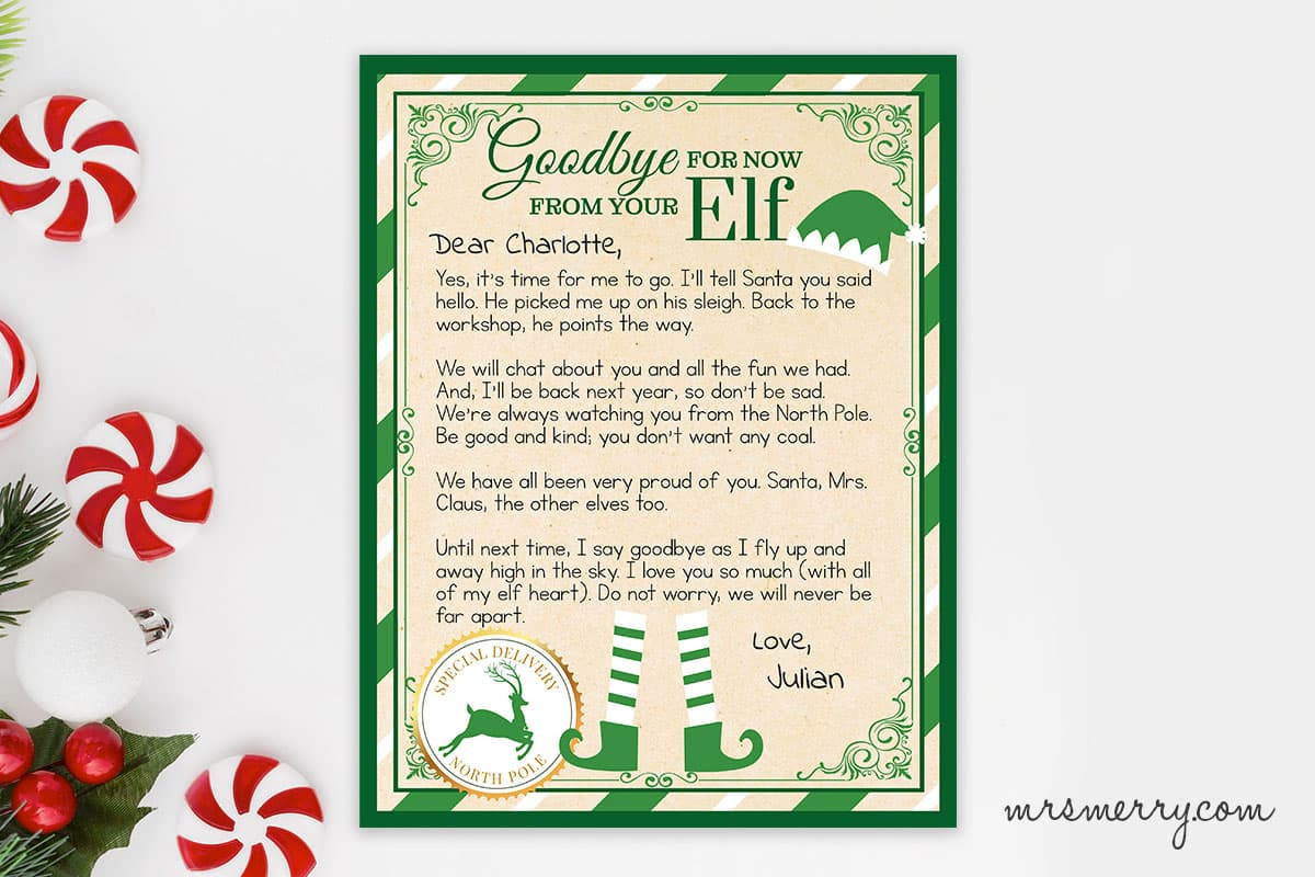 Free Elf On The Shelf Goodbye Letter Printable | Mrs. Merry for Goodbye Letter from Elf on the Shelf Free Printable