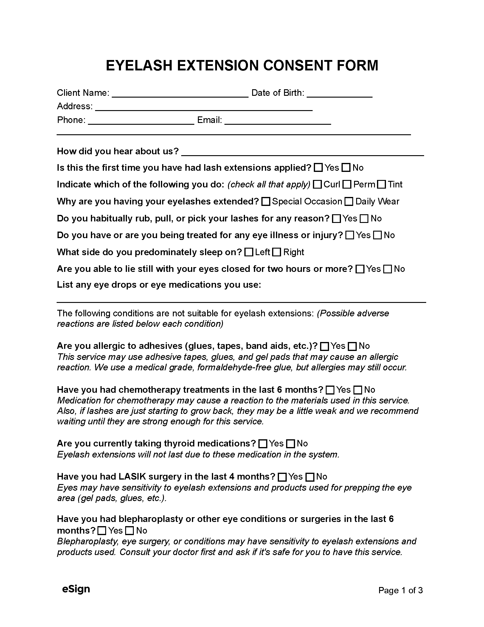 Free Eyelash Extension Consent Form | Pdf | Word inside Free Printable Eyelash Extension Consent Form