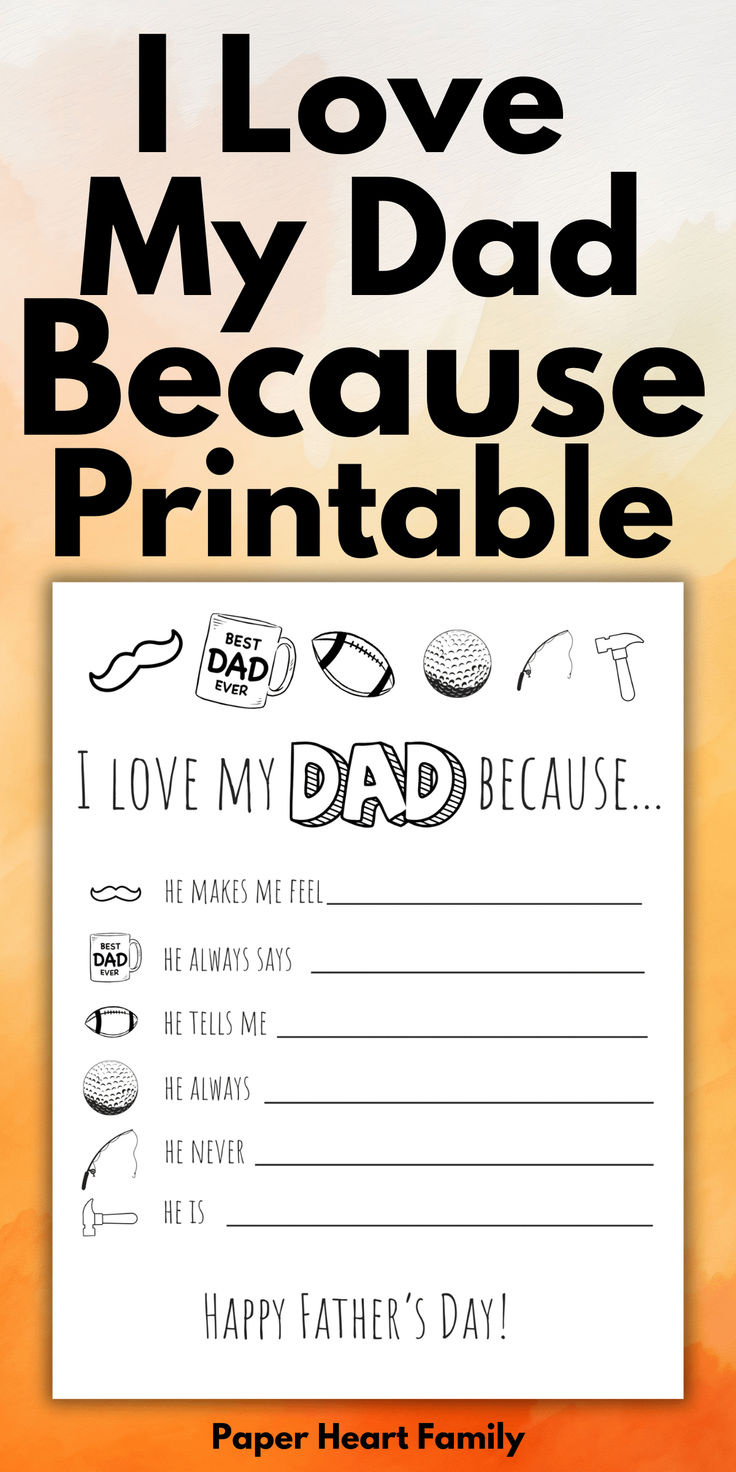 Free Father&amp;#039;S Day Printable For Kids within I Love My Dad Because Free Printables