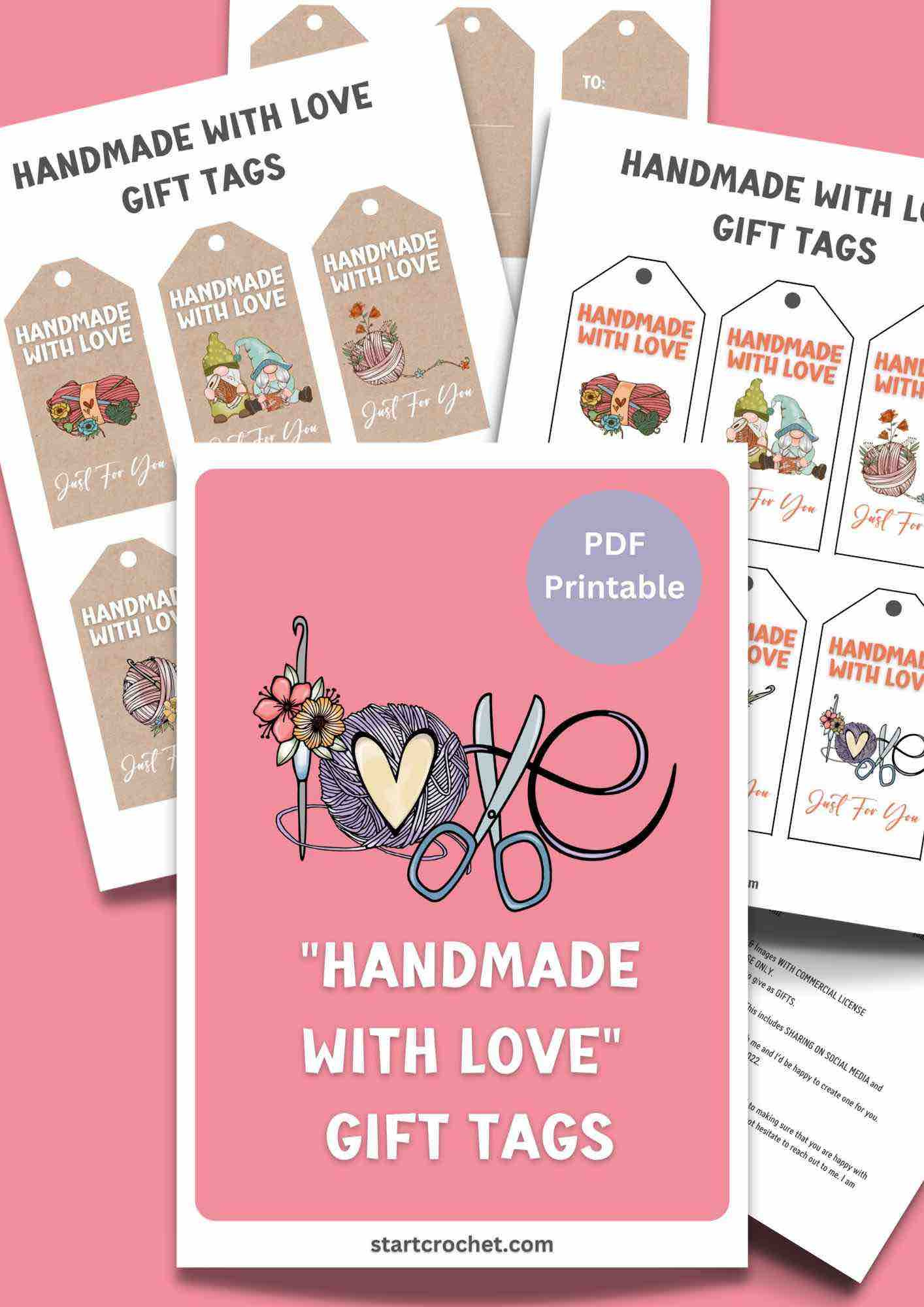 Free “Handmade With Love” Printable Gift Tags - Start Crochet in Free Printable Crochet Tags