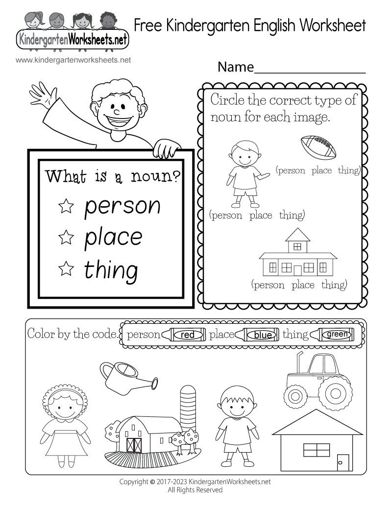 Free Kindergarten English Worksheet with regard to Printable Kindergarten English Worksheets