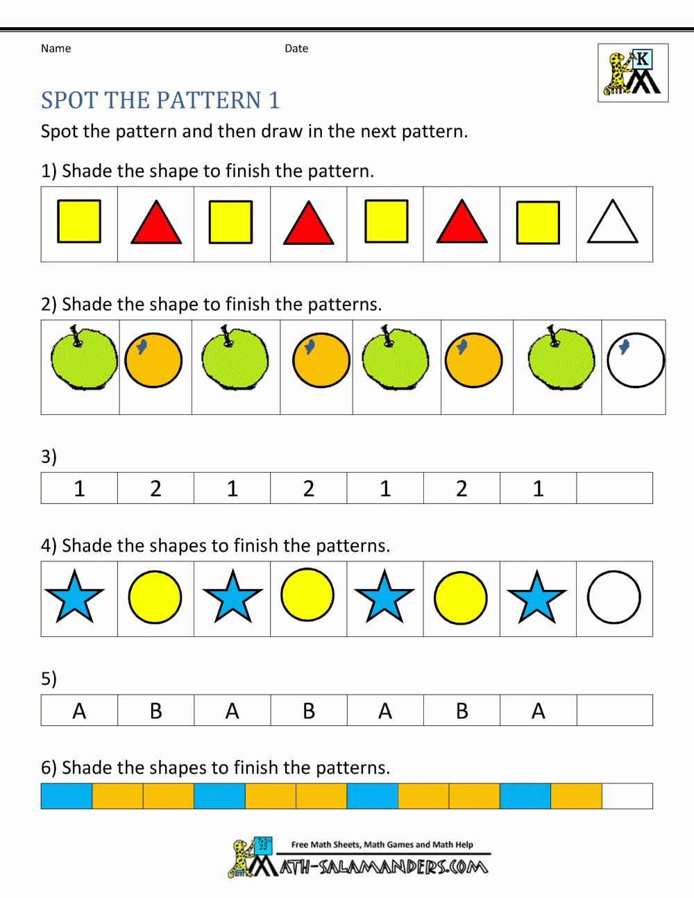 Free Kindergarten Worksheets Spot The Patterns with Printable Kindergarten Patterns Worksheets