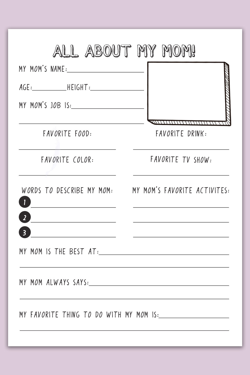 Free Mother&amp;#039;S Day All About My Mom Or Grandma Printable in All About My Nana Free Printable