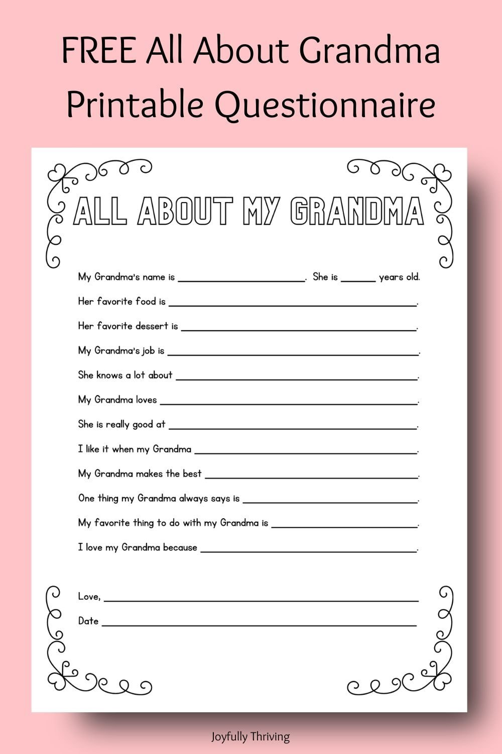 Free Mother&amp;#039;S Day Printable Questionnaires - A Special Gift Idea inside All About My Grandma Printable Free
