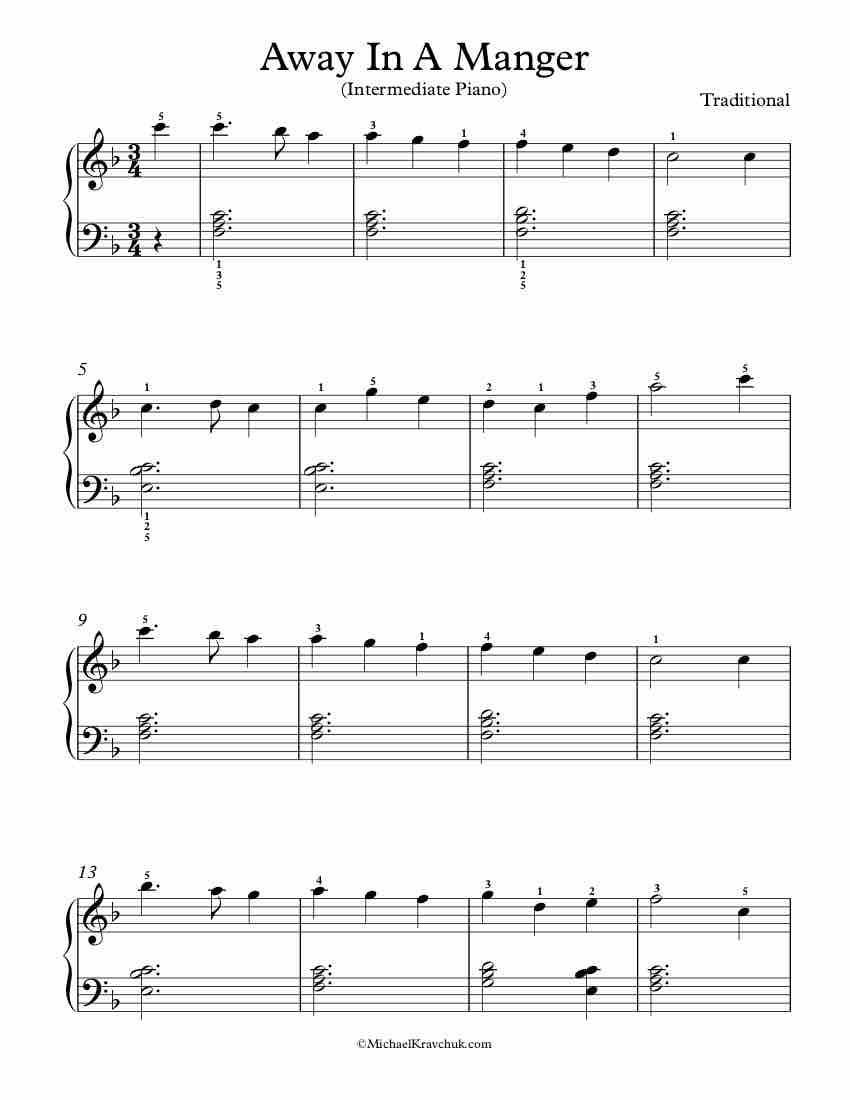 Free Piano Arrangement Sheet Music – Away In A Manger – Michael inside Free Printable Away In A Manger Piano Sheet Music