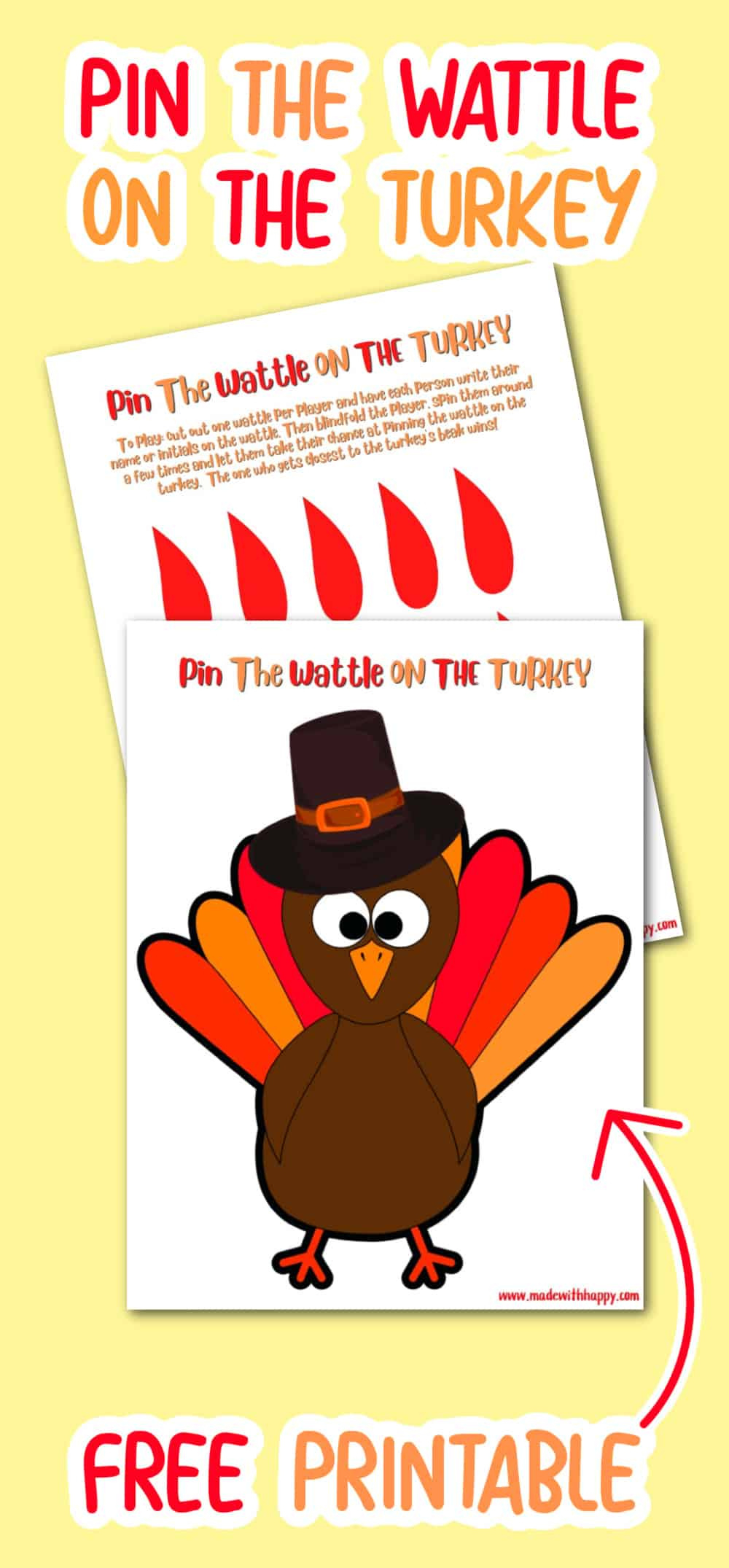 Free Pin The Wattle On The Turkey Printable Thanksgiving Game regarding Pin the Tail on the Turkey Printable