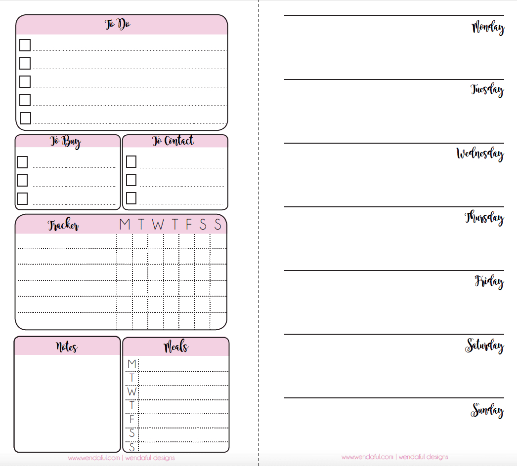 Free Planner Inserts - Week On A Page With Trackers | Wendaful pertaining to A5 Planner Inserts Free Printables