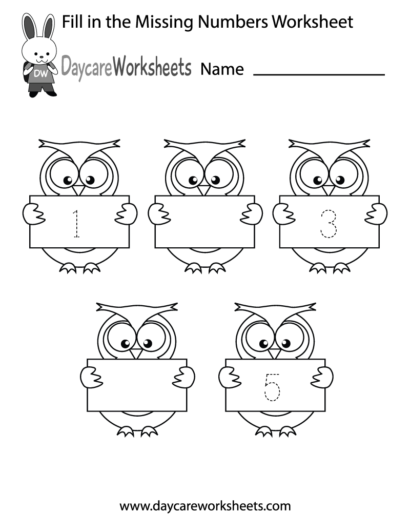 Free Preschool Fill In The Numbers Worksheet intended for Preschool Numbers Worksheet Printable