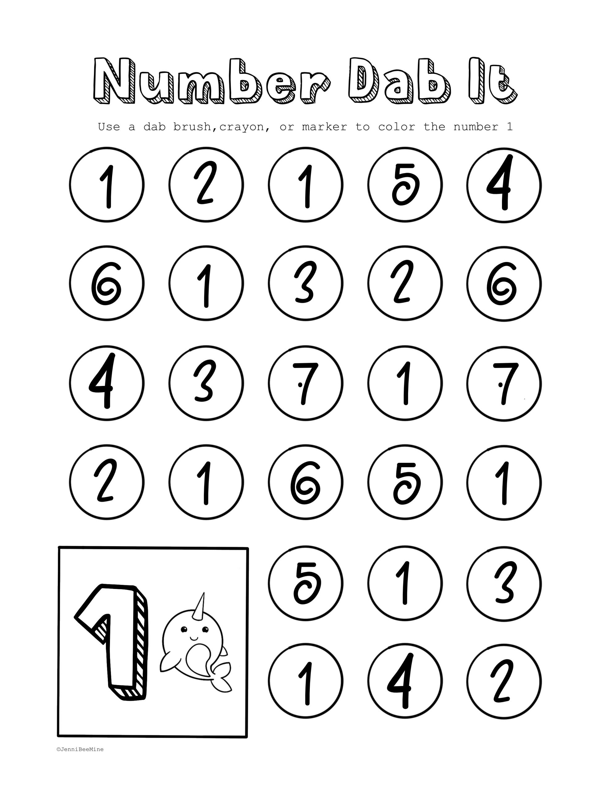 Free Preschool Printables Packet – Number 1 - Jennibeemine with Preschool Numbers Worksheet Printable