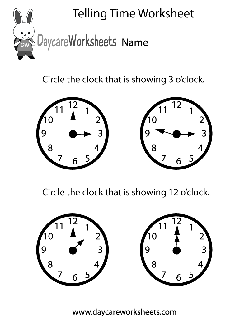 Free Preschool Telling Time Worksheet with regard to Printable Kindergarten Time Worksheets