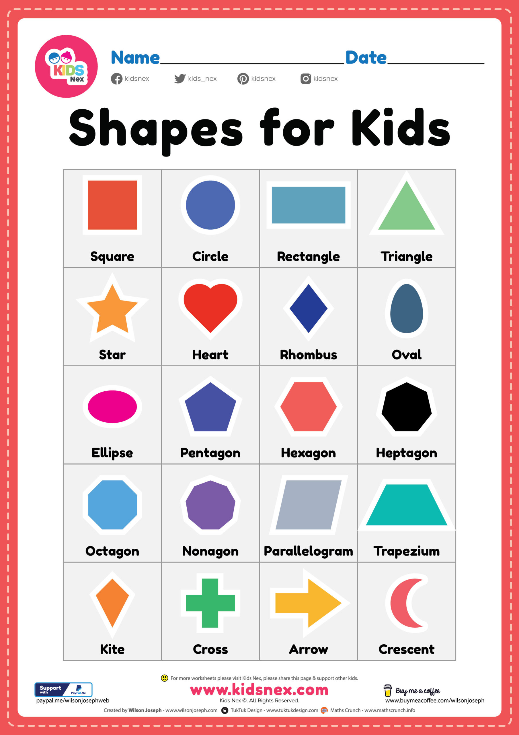 Free Printable 2D Shapes For Kids - Pdf For Preschool Child throughout Free Printable 2d Shapes Worksheets