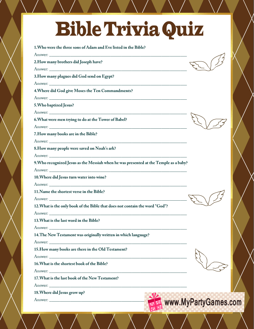 Free Printable Bible Trivia Quiz With Answer Key for Printable Bible Trivia Games